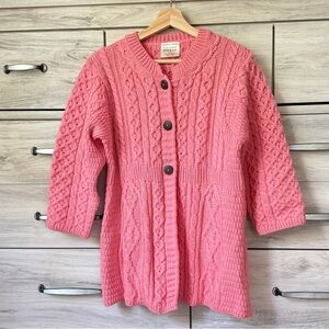 Marino wool ultimate granny cardigan Pink fisherman cable knit size L